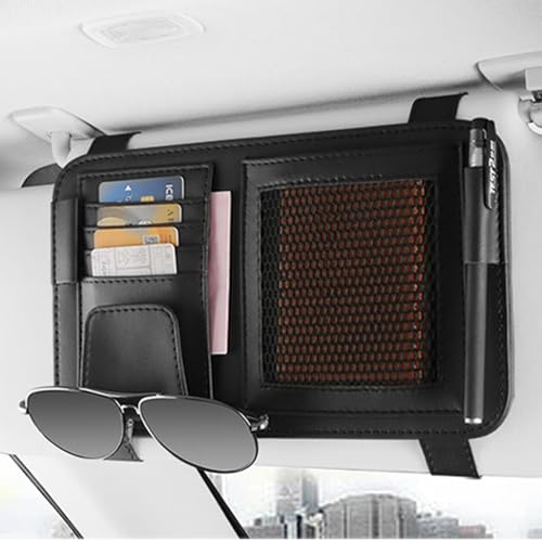 Aturmon Leather Car Sun Visor Organizer for Or Truck, Sunglasses Holder, Cards Sleeve Pockets Organizer,Visor Document Holder for Car Registration License, Drving License, Insurance, Cards, Pen, Key - Image 2