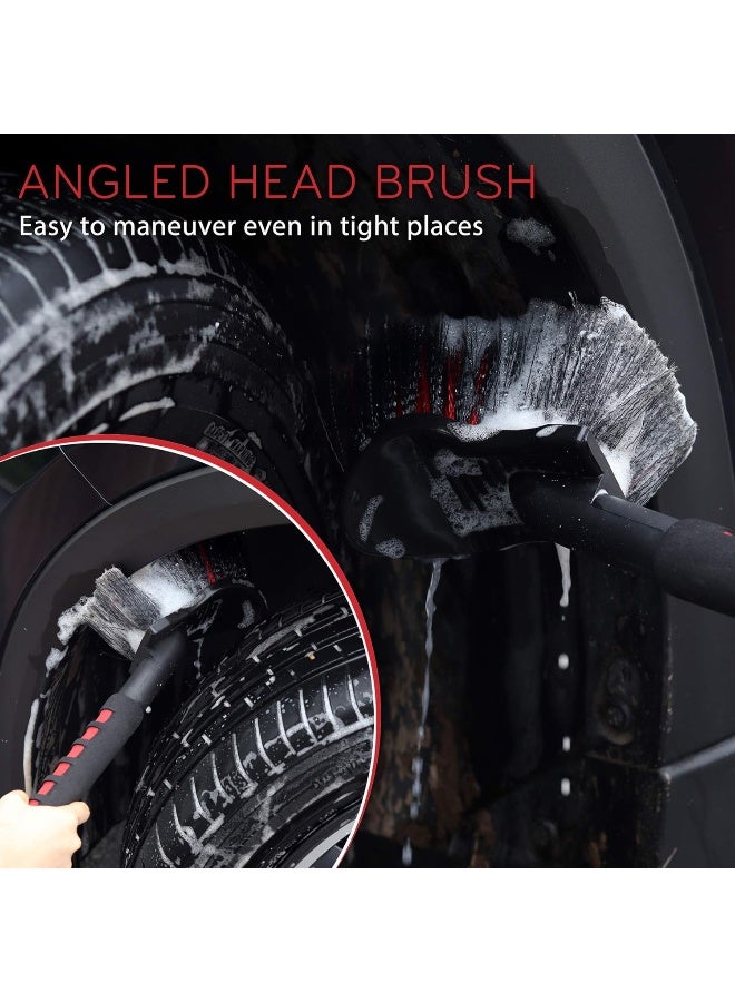 TAKAVU TAKAVU Long Handle Wheel Tire Body Brush, 17.5” Car Wash Brush for Easy Scrubbing, Durable Premium Soft Bristle, Cleans Dirty Tires & Releases Dirt and Road Grime  - Image 5
