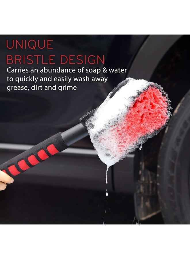 TAKAVU TAKAVU Long Handle Wheel Tire Body Brush, 17.5” Car Wash Brush for Easy Scrubbing, Durable Premium Soft Bristle, Cleans Dirty Tires & Releases Dirt and Road Grime  - Image 4