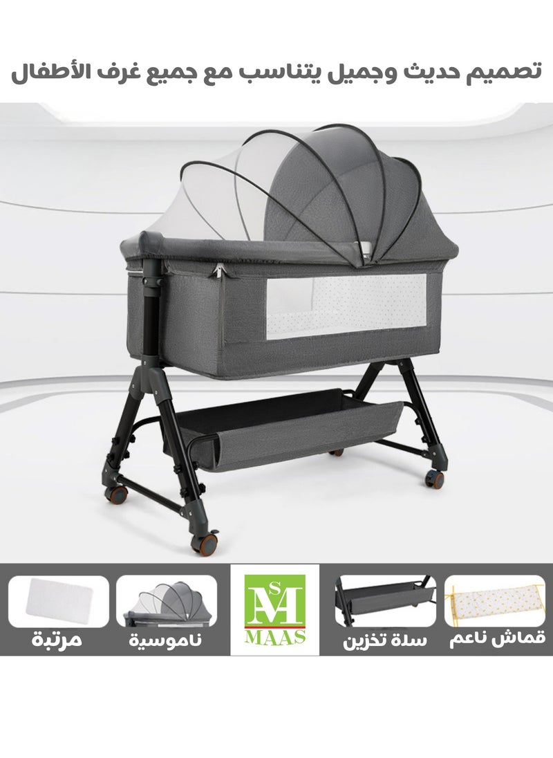 MAAS - 3-In-1 Portable Foldable Baby Travel Bed With Adjustable Height, Breathable Mesh Mattress, Storage Basket And Mosquito Net - Image 1