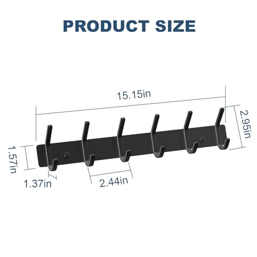 VAEHOLD Wall Hooks Coat Hooks Wall Mounted, Coat Rack with 6 Double Hooks for Hanging Towel Hat Coat Robe Bag Key for Bathroom Kitchen Bedroom（1 Pack） - Image 4