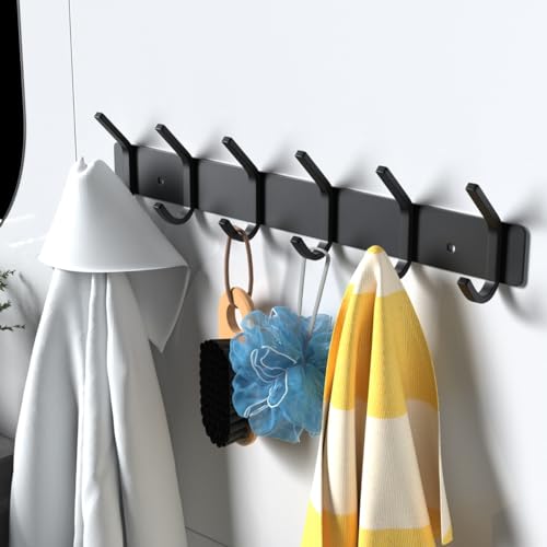 VAEHOLD Wall Hooks Coat Hooks Wall Mounted, Coat Rack with 6 Double Hooks for Hanging Towel Hat Coat Robe Bag Key for Bathroom Kitchen Bedroom（1 Pack） - Image 2