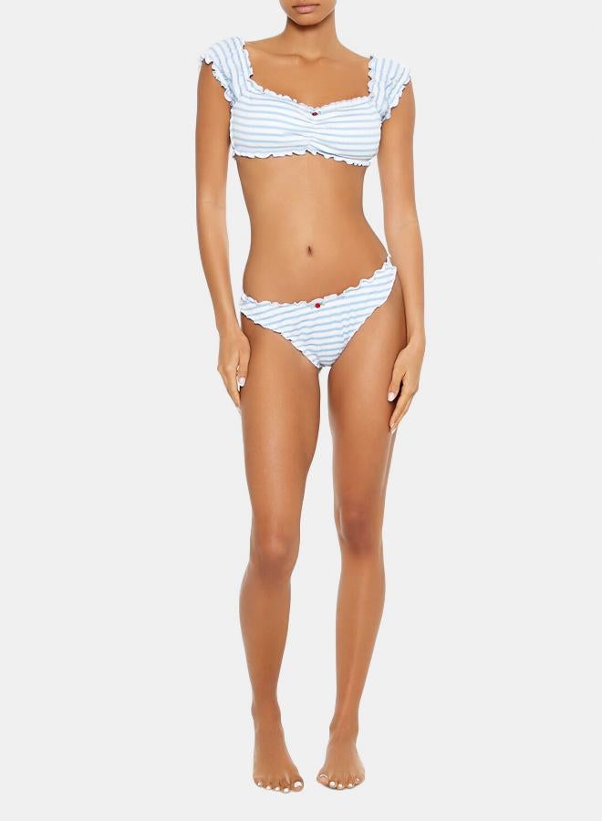 FOREVER 21 Striped Seersucker Lettuce-Edge High-Leg Bikini Bottoms - Image 1
