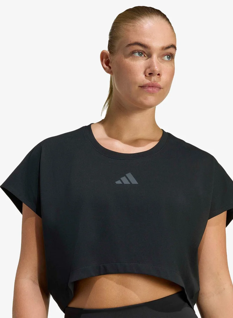 Adidas  3-Stripes Power Workout Cropped Boxy  T-Shirt for Women | Best Price UAE