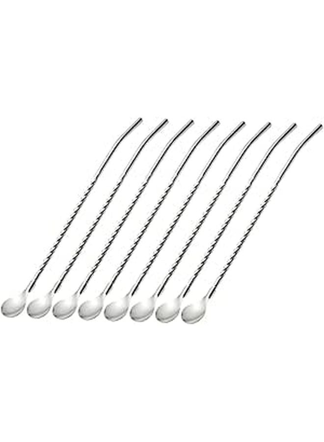 Stainless Steel Reusable Ice Cream Straw Spoons 8 Pieces Set - Image 1
