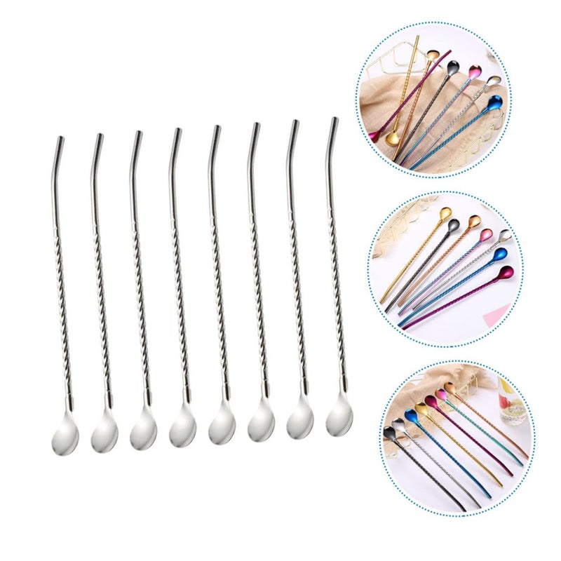 Stainless Steel Reusable Ice Cream Straw Spoons 8 Pieces Set - Image 4
