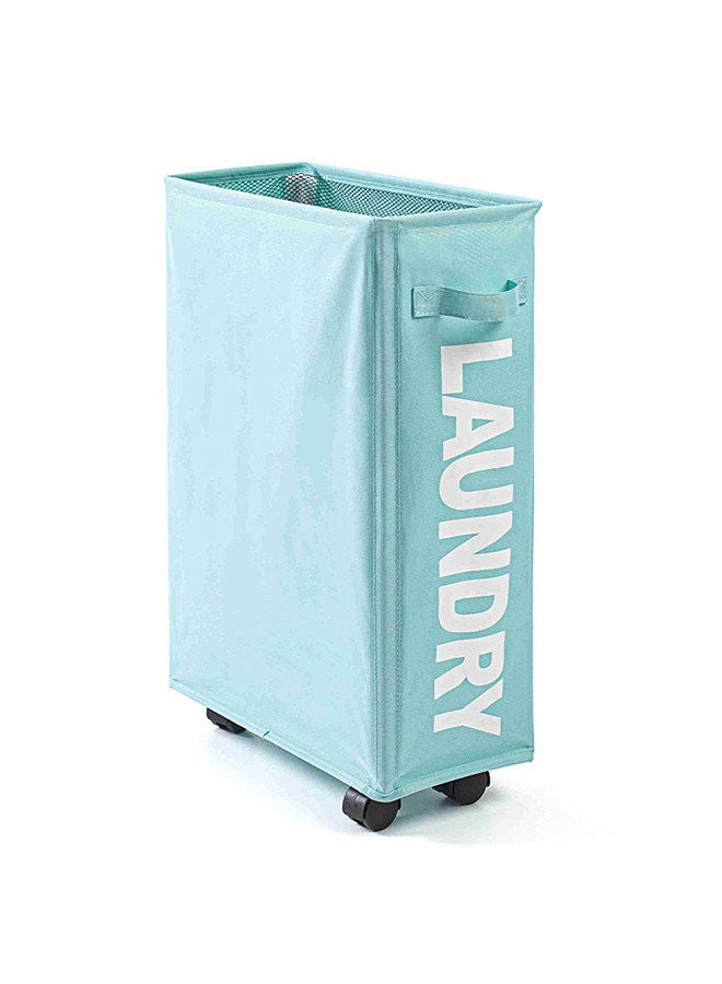 Rolling Slim Laundry Basket with Universal Wheels Corner Foldable  Laundry Hamper Mesh Drawstring Dirty Clothes Organizer with 4 Support Rods  - Image 5