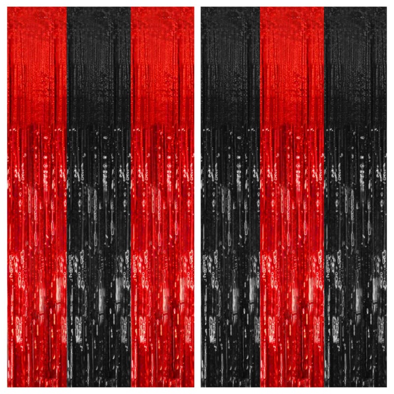 K.E.J. 2 Pack Black and Red Party Backdrop Streamers Decorations Foil Fringe Curtains Metallic Tinsel Backdrop for Birthday Halloween Christmas New Year Fancy Ball Graduation Party Decor - Image 1