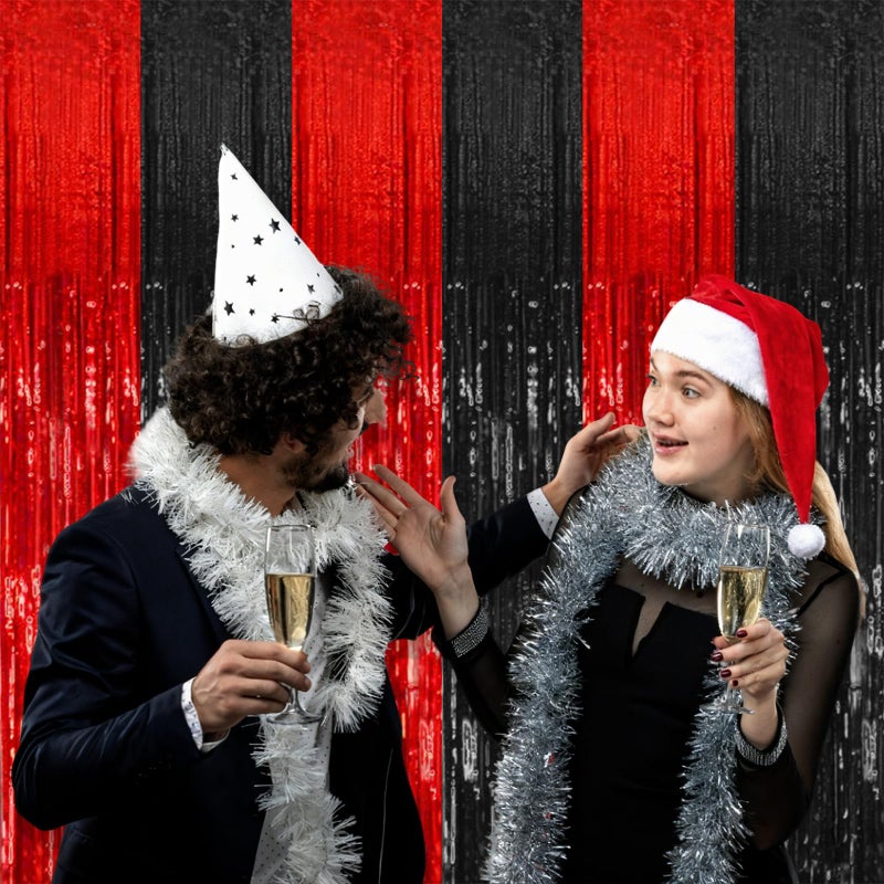K.E.J. 2 Pack Black and Red Party Backdrop Streamers Decorations Foil Fringe Curtains Metallic Tinsel Backdrop for Birthday Halloween Christmas New Year Fancy Ball Graduation Party Decor - Image 4