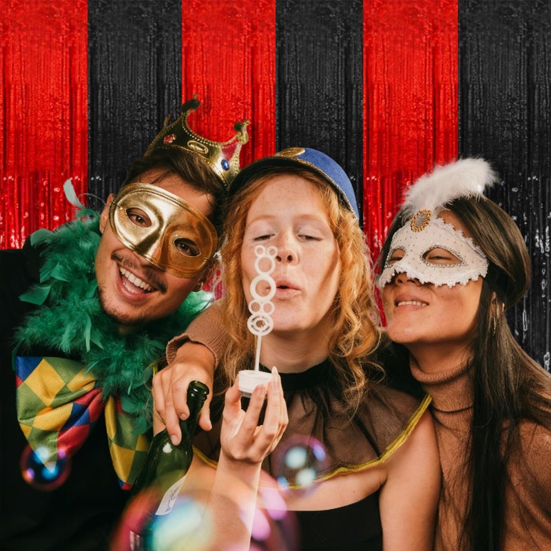 K.E.J. 2 Pack Black and Red Party Backdrop Streamers Decorations Foil Fringe Curtains Metallic Tinsel Backdrop for Birthday Halloween Christmas New Year Fancy Ball Graduation Party Decor - Image 3