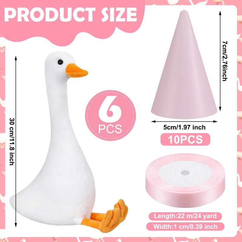 Blueweenly 6 Sets One Silly Goose Party Favor 11.8 Inch Plush Stuffed Animal Adopt a Goose Party Favor with Mini Hat Ribbon for Girl Boy Baby Shower 1st Birthday Decoration Gift(Pink,Cute Style) - Image 2