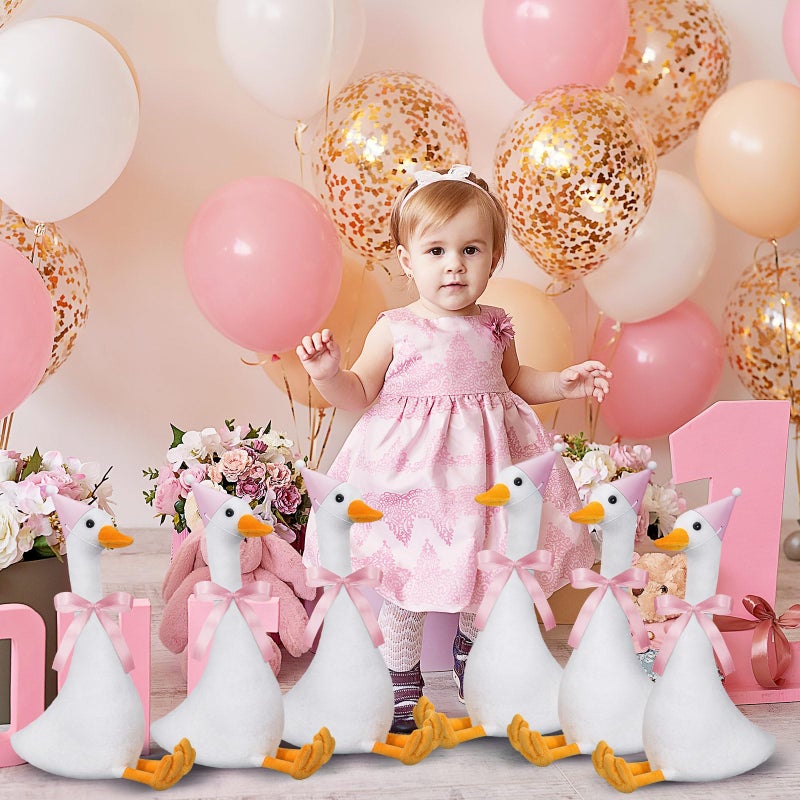Blueweenly 6 Sets One Silly Goose Party Favor 11.8 Inch Plush Stuffed Animal Adopt a Goose Party Favor with Mini Hat Ribbon for Girl Boy Baby Shower 1st Birthday Decoration Gift(Pink,Cute Style) - Image 5