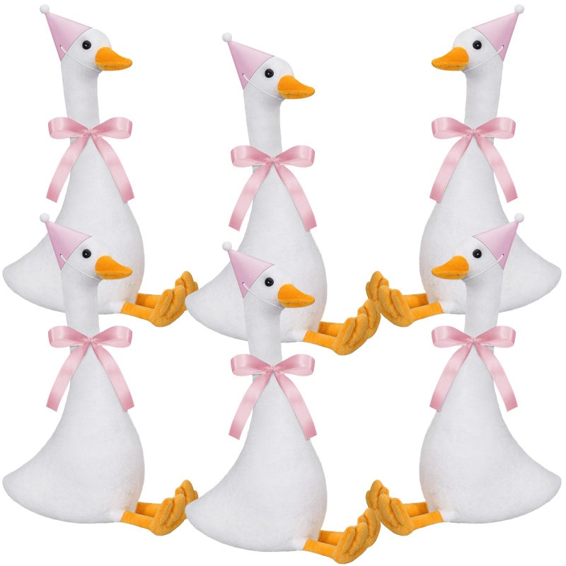 Blueweenly 6 Sets One Silly Goose Party Favor 11.8 Inch Plush Stuffed Animal Adopt a Goose Party Favor with Mini Hat Ribbon for Girl Boy Baby Shower 1st Birthday Decoration Gift(Pink,Cute Style) - Image 3