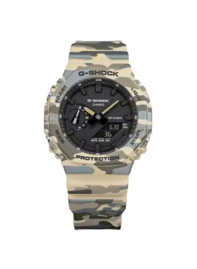 G-SHOCK Casio G-Shock GA-2100CM-5ADR Men's Watch – Sand/Olive Camouflage Pattern , Bio-Based Resin Band , Carbon Core Guard , Octagonal CasiOak , 200M Water Resistant , Shock Resistant - Image 2