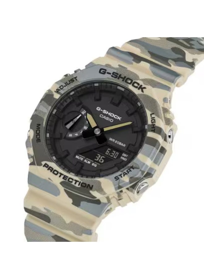 G-SHOCK Casio G-Shock GA-2100CM-5ADR Men's Watch – Sand/Olive Camouflage Pattern , Bio-Based Resin Band , Carbon Core Guard , Octagonal CasiOak , 200M Water Resistant , Shock Resistant - Image 3