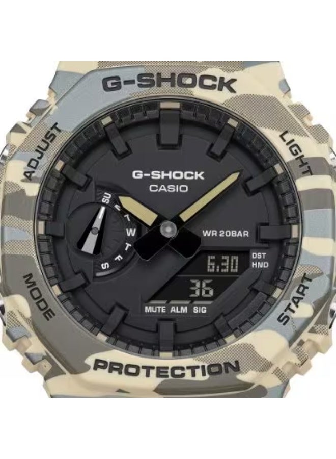 G-SHOCK Casio G-Shock GA-2100CM-5ADR Men's Watch – Sand/Olive Camouflage Pattern , Bio-Based Resin Band , Carbon Core Guard , Octagonal CasiOak , 200M Water Resistant , Shock Resistant - Image 4