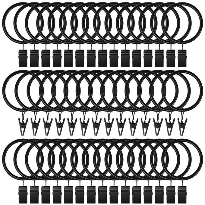 40 PACK CURTAIN RINGS WITH CLIPS HOOKS 126 INCH RUSTPROOF MATTE METAL STAINLESS STEEL DRAPERY RINGS FOR TENSION ROD BRACKET EYELETS DECORATIVE HANGERS VINTAGE BLACK 126 INTERIOR DIAMETER