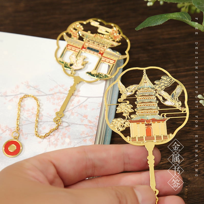 Jiangsu Suzhou Wuting Bridge Tourist Attraction Metal Group Fan Bookmark Wenchuang Classical Chinese Style Souvenir Accompanying Ceremony - Image 4