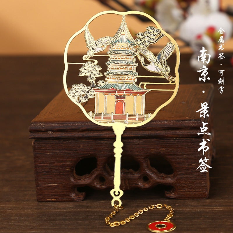 Jiangsu Suzhou Wuting Bridge Tourist Attraction Metal Group Fan Bookmark Wenchuang Classical Chinese Style Souvenir Accompanying Ceremony - Image 5