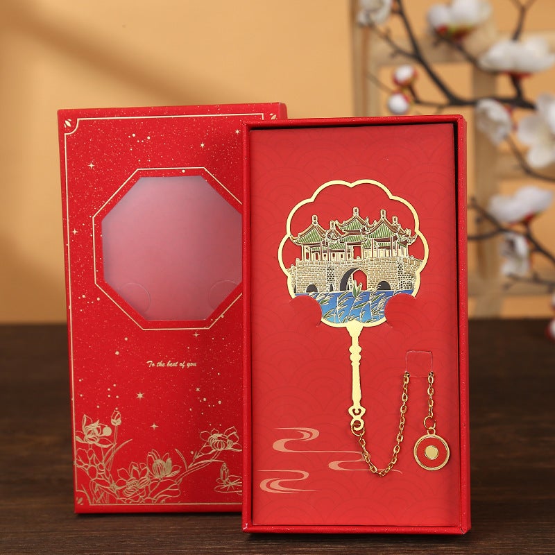 Jiangsu Suzhou Wuting Bridge Tourist Attraction Metal Group Fan Bookmark Wenchuang Classical Chinese Style Souvenir Accompanying Ceremony - Image 1