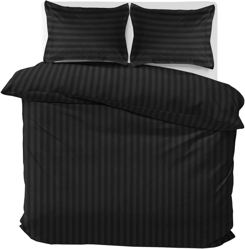 MOONLIGHT20015 Double Duvet Set Reversible Stripes Satin Double Bedding Set with 2 Pillowcases Soft Hypoallergenic Duvet Cover (Black 200x200 CM) - Image 3