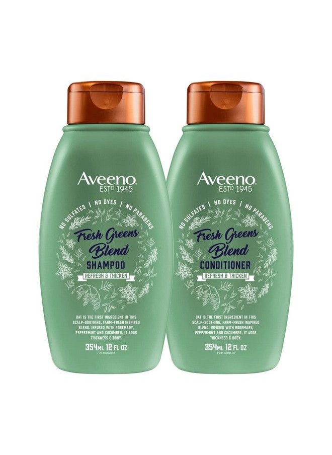 Aveeno شامبو وبلسم فريش جرينز بالروزماري والنعناع والخيار لتكثيف وتغذية الشعر، شامبو منقي ومكثف للشعر الرقيق والخفيف، خالي من البارابين، 12 أونصة سائلة  - Image 2