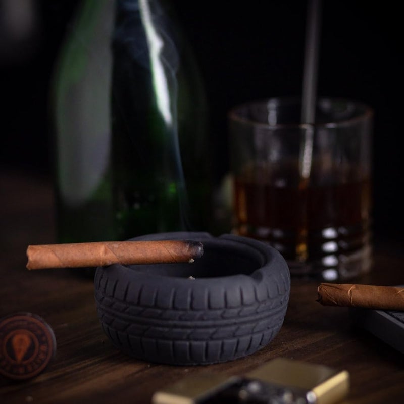 رمادياتر تايراش الأسود من غرايت - إكسسوار مكتبي ووزن ورق للمنزل والمكتب والسيارة - مادة خرسانية - ديكور منزلي حديث - صينية رماد للطاولة للمدخنين 9 5 سم - Image 1