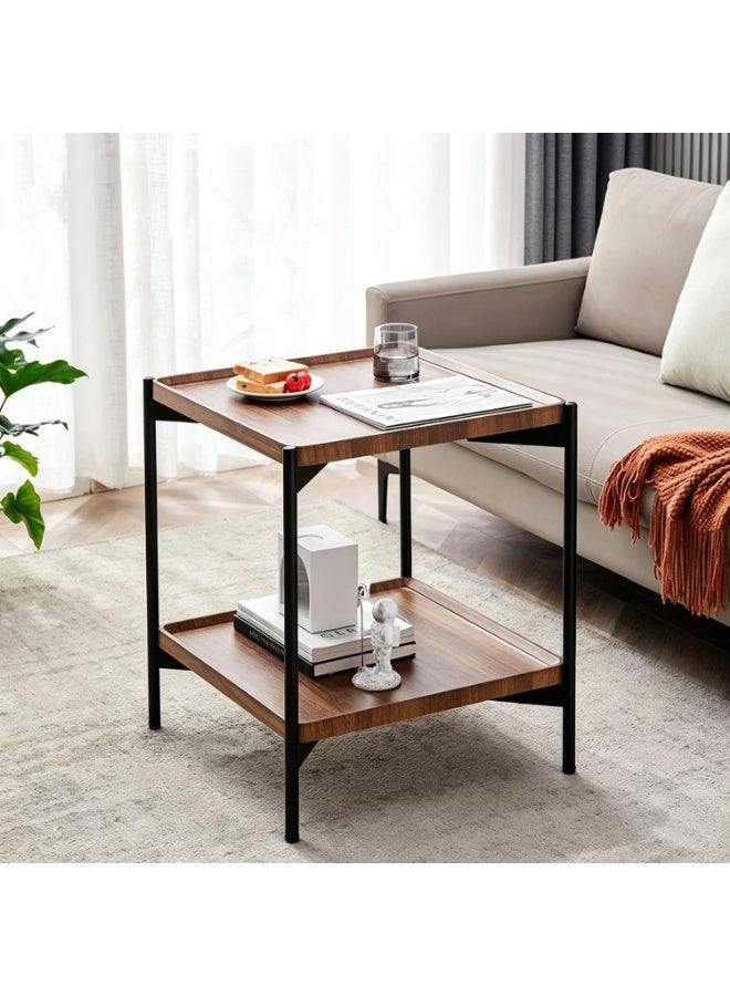 DubaiGallery Compact Coffee Side Table with Storage – Durable Metal Frame & Wood Finish Design This modern side table combines practicality and elegance with a strong steel frame and attractive wooden shelves. Great for storing magazines, remote controls, plants, and beverages while complementing contemporary and rustic home décor styles. - Image 2