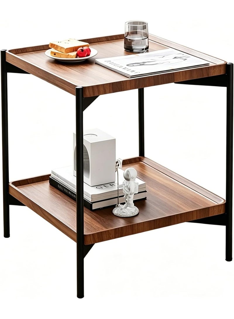 DubaiGallery Compact Coffee Side Table with Storage – Durable Metal Frame & Wood Finish Design This modern side table combines practicality and elegance with a strong steel frame and attractive wooden shelves. Great for storing magazines, remote controls, plants, and beverages while complementing contemporary and rustic home décor styles. - Image 1