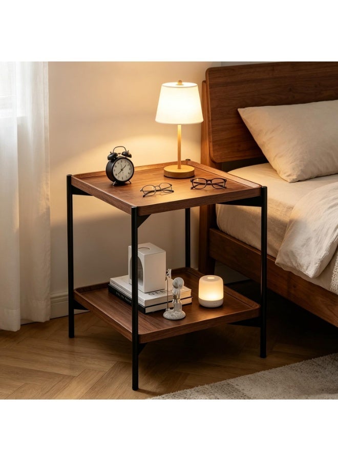 DubaiGallery Compact Coffee Side Table with Storage – Durable Metal Frame & Wood Finish Design This modern side table combines practicality and elegance with a strong steel frame and attractive wooden shelves. Great for storing magazines, remote controls, plants, and beverages while complementing contemporary and rustic home décor styles. - Image 5