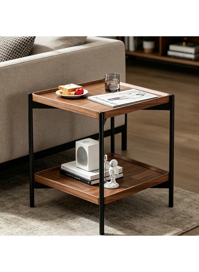DubaiGallery Compact Coffee Side Table with Storage – Durable Metal Frame & Wood Finish Design This modern side table combines practicality and elegance with a strong steel frame and attractive wooden shelves. Great for storing magazines, remote controls, plants, and beverages while complementing contemporary and rustic home décor styles. - Image 4