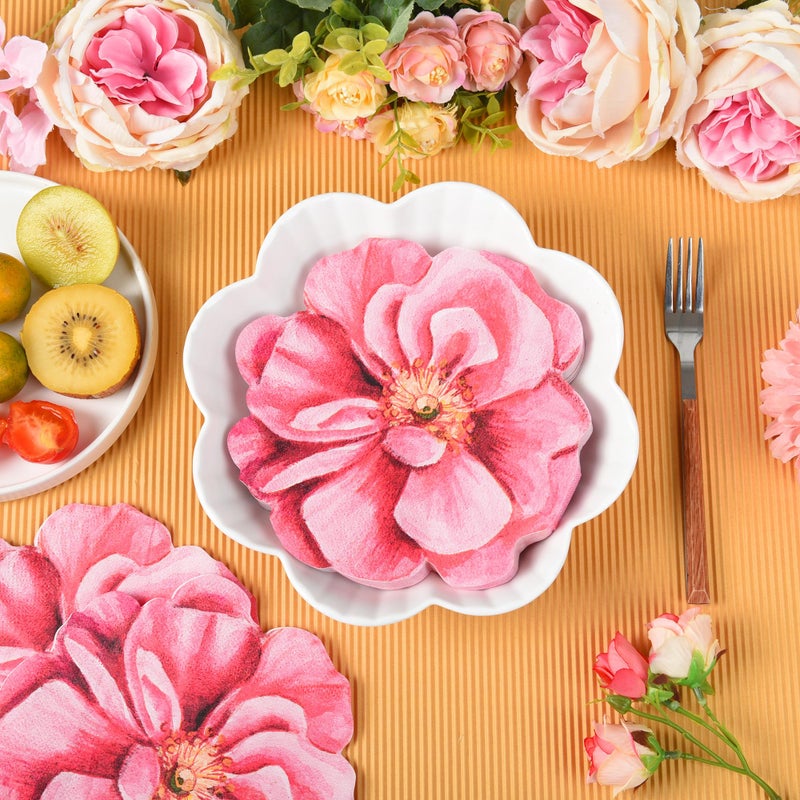 AimFun 100Pcs Flower Paper Napkins Pink Disposable Floral Napkins Flower Shaped Cocktail Napkins for Valentines Birthday Bridal Baby Shower Party Supplies - Image 4