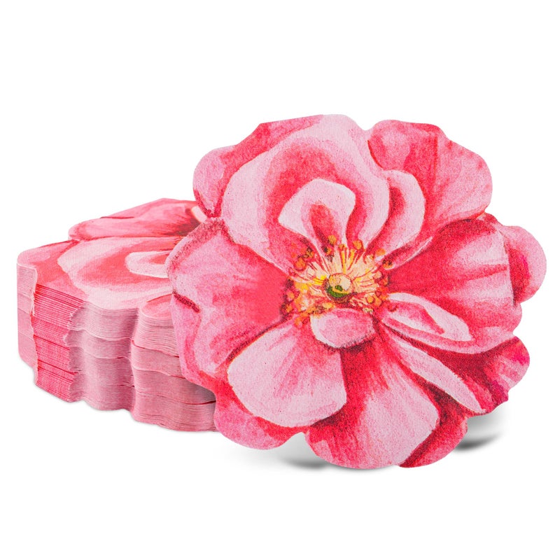 AimFun 100Pcs Flower Paper Napkins Pink Disposable Floral Napkins Flower Shaped Cocktail Napkins for Valentines Birthday Bridal Baby Shower Party Supplies - Image 1