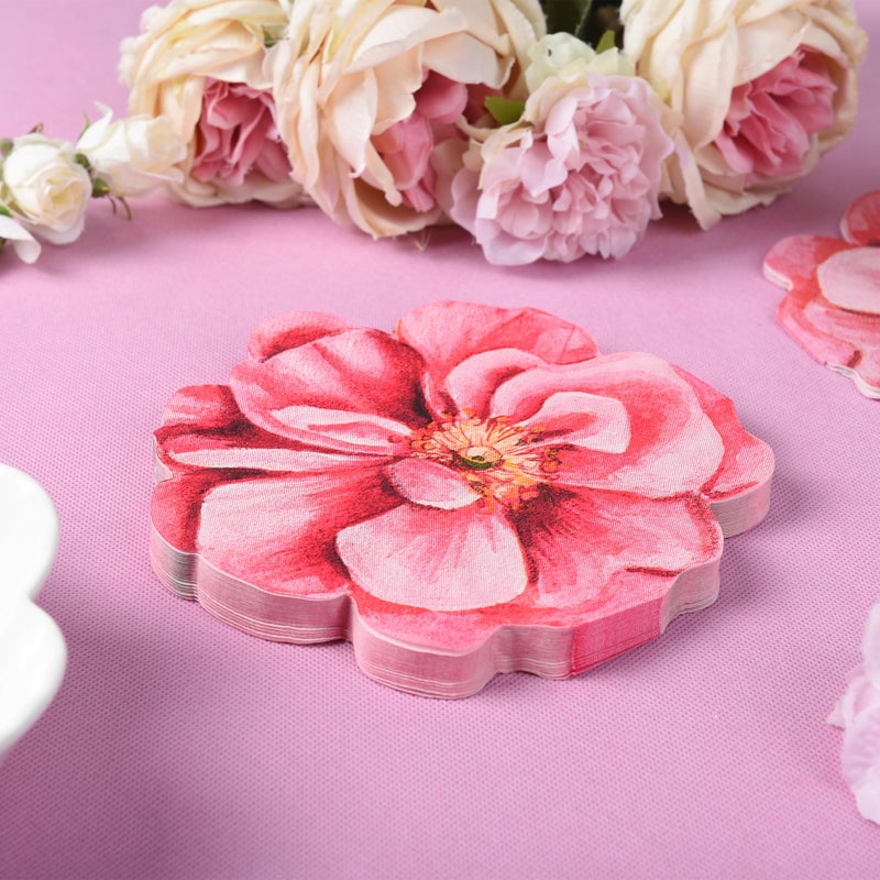 AimFun 100Pcs Flower Paper Napkins Pink Disposable Floral Napkins Flower Shaped Cocktail Napkins for Valentines Birthday Bridal Baby Shower Party Supplies - Image 2