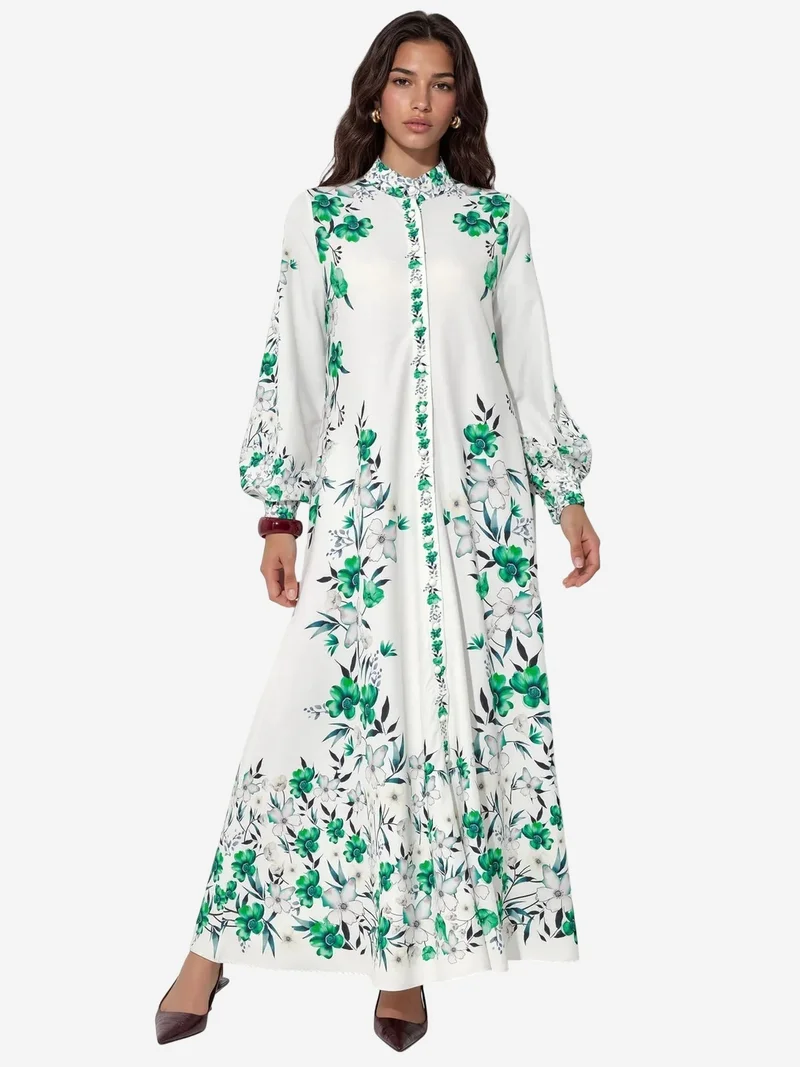 جينيفر Floral Belted Maxi Shirt Dress