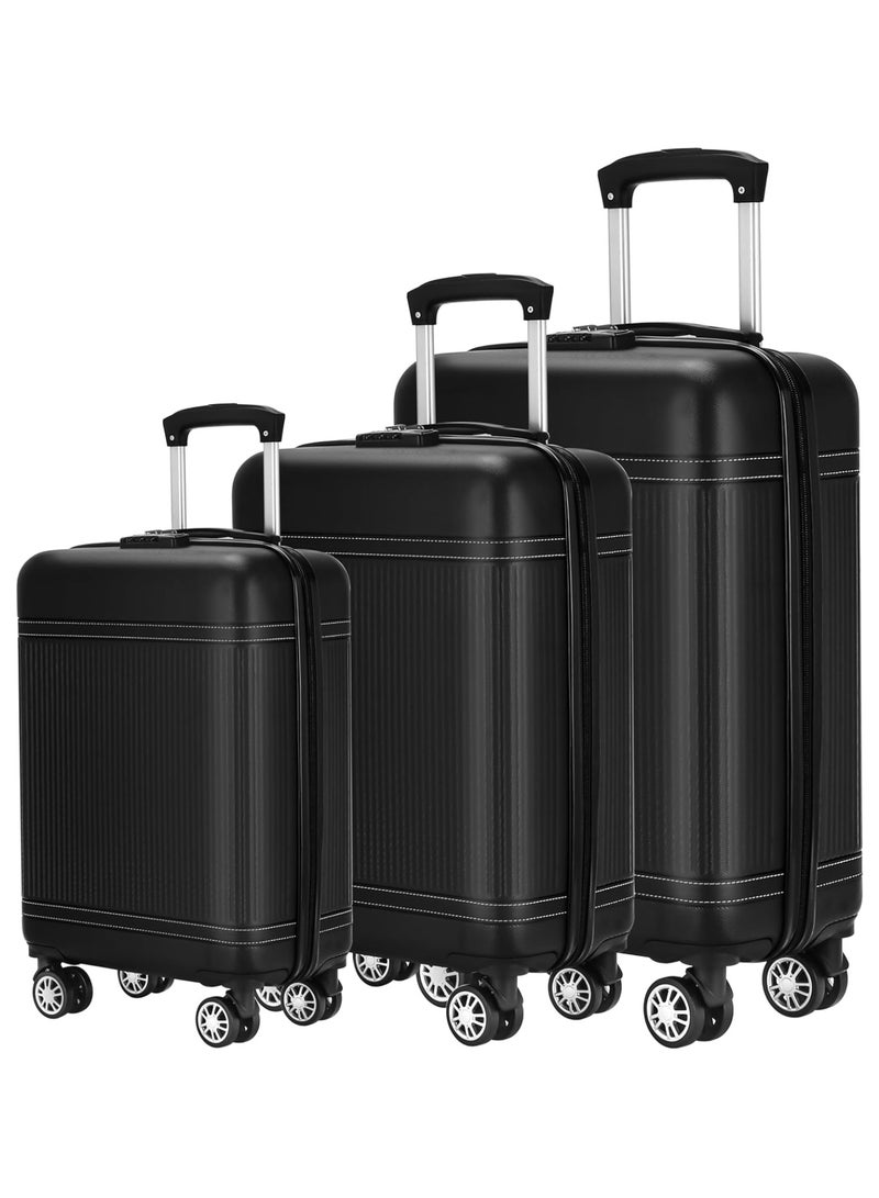 Yuwell 3-Piece Luggage Sets 20/24/28 inch Hard Shell ABS + PC, Expandable Design, Spinner Wheels, Luggage Bag 3 Piece Suitcase Set Multidirectional Wheels Travel Bags Scratch-Resistant Surface Trolley Bag Luggage Set 3 Black - Image 1