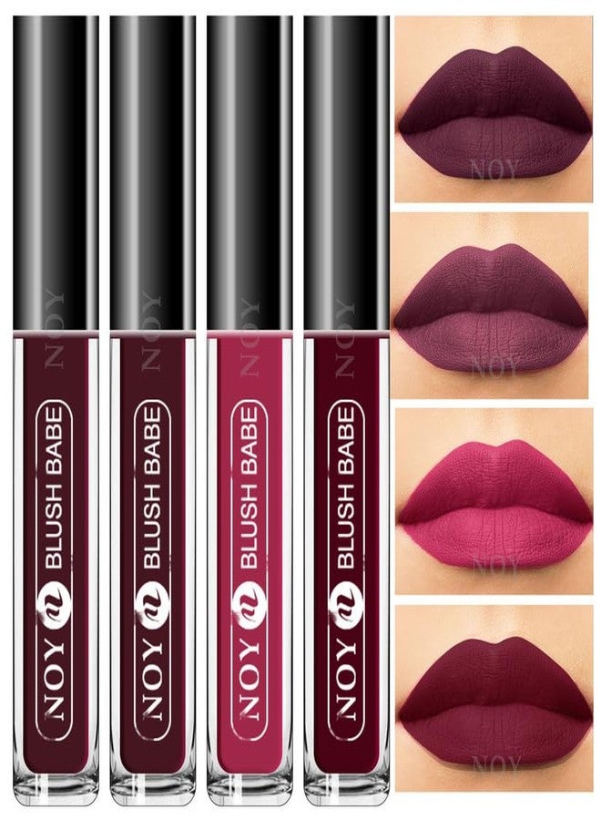 نوي أحمر شفاه سائل غير لامع مقاوم للتلطخ من نوي، لإطلالة ساحرة، متوفر بألوان: خمري، خمري قهوة، بنفسجي، عنابي (مجموعة من 4 قطع) - Image 1