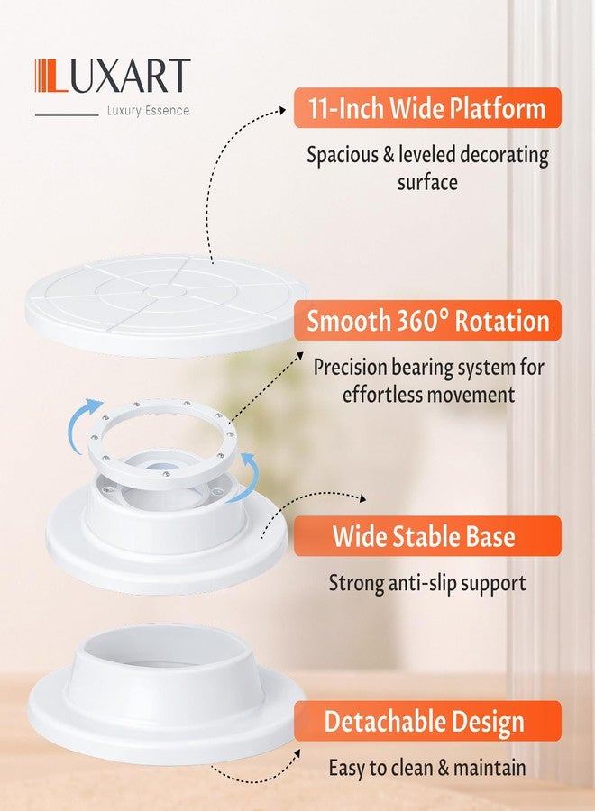 LUXART 11 Inch Rotating Cake Turntable for Cake Decorating | Smooth 360° Revolving Cake Stand with Non-Slip Base | Food Grade BPA-Free Plastic | White Colour | Baking & Dessert Display - Image 4