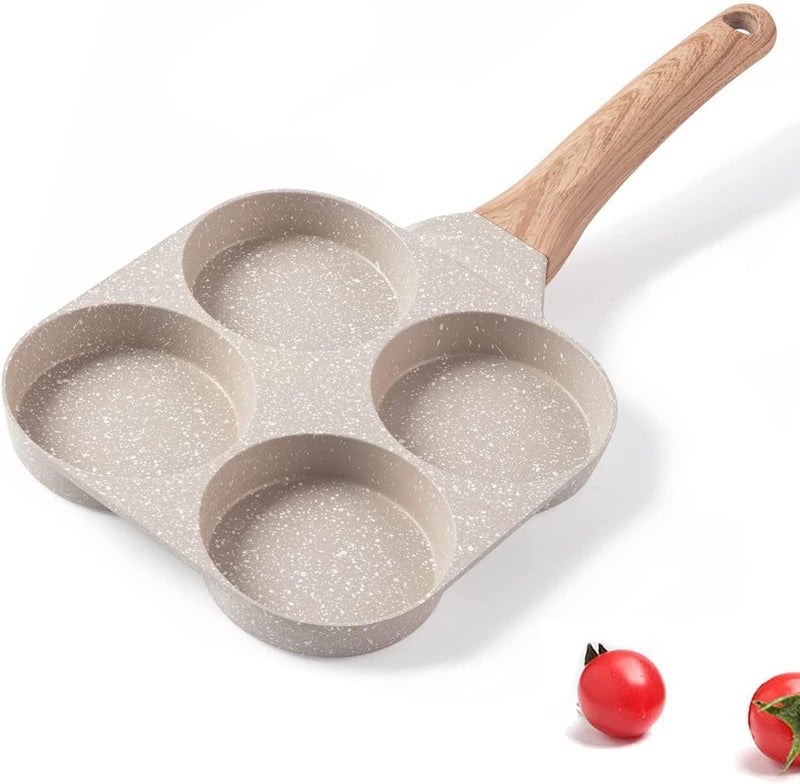 Arviz 4 in 1 Nonstick Frying Pan with Wooden Handle, Multipurpose Granite Coated Omelette Pan, Multi-Section Frying pan for Omelet uttapam idli Burger Poached Egg Kitchen - Image 1