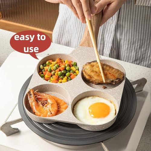 Arviz 4 in 1 Nonstick Frying Pan with Wooden Handle, Multipurpose Granite Coated Omelette Pan, Multi-Section Frying pan for Omelet uttapam idli Burger Poached Egg Kitchen - Image 3