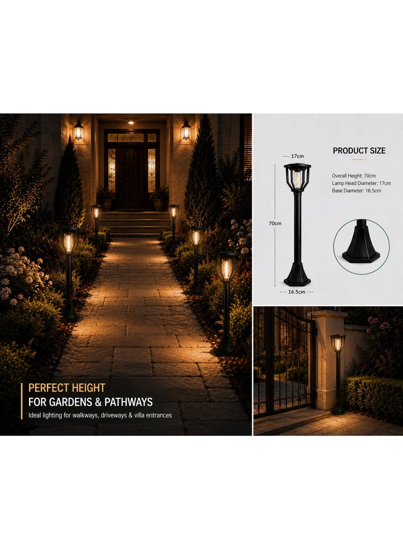 صن باور مصباح حديقة شمسي LED ديكوري ارتفاع 70 سم - إضاءة دافئة أوتوماتيكية من الغروب للشروق - مقاوم للمياه IP65 - مناسب للممرات ومداخل الفلل والحدائق والأسوار الخارجية - لون أسود - Image 4