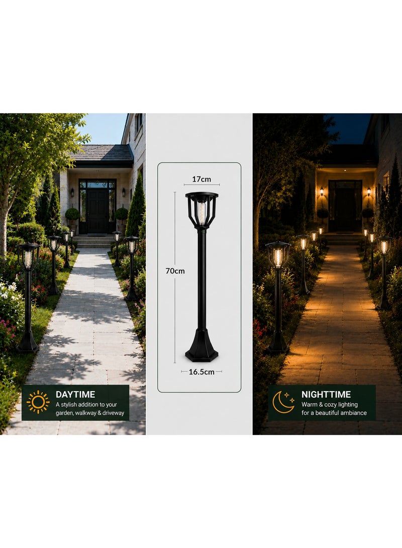 صن باور مصباح حديقة شمسي LED ديكوري ارتفاع 70 سم - إضاءة دافئة أوتوماتيكية من الغروب للشروق - مقاوم للمياه IP65 - مناسب للممرات ومداخل الفلل والحدائق والأسوار الخارجية - لون أسود - Image 3