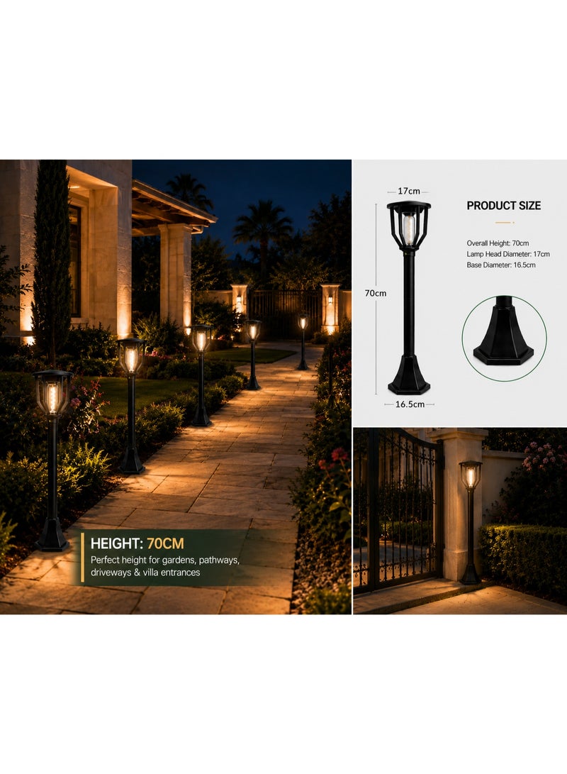 صن باور مصباح حديقة شمسي LED ديكوري ارتفاع 70 سم - إضاءة دافئة أوتوماتيكية من الغروب للشروق - مقاوم للمياه IP65 - مناسب للممرات ومداخل الفلل والحدائق والأسوار الخارجية - لون أسود - Image 2