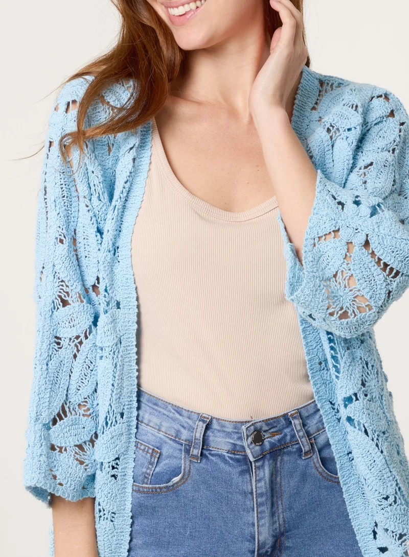 بلو فانيلا Crochet Tie Front Cardigan