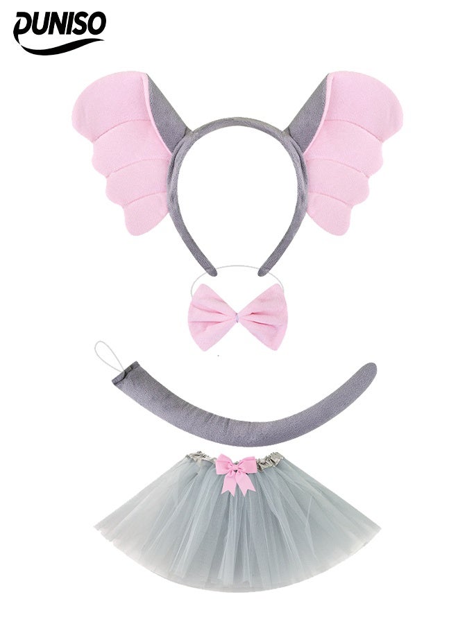 DUNISO طقم عصابات رأس للأطفال مكون من 4 قطع لعيد الهالوين، طقم عصابات رأس آذان حيوانات لعيد الهالوين، عصابة رأس آذان الفيل، ناعمة وعالية الجودة، لاحتفالات عيد الهالوين - Image 1