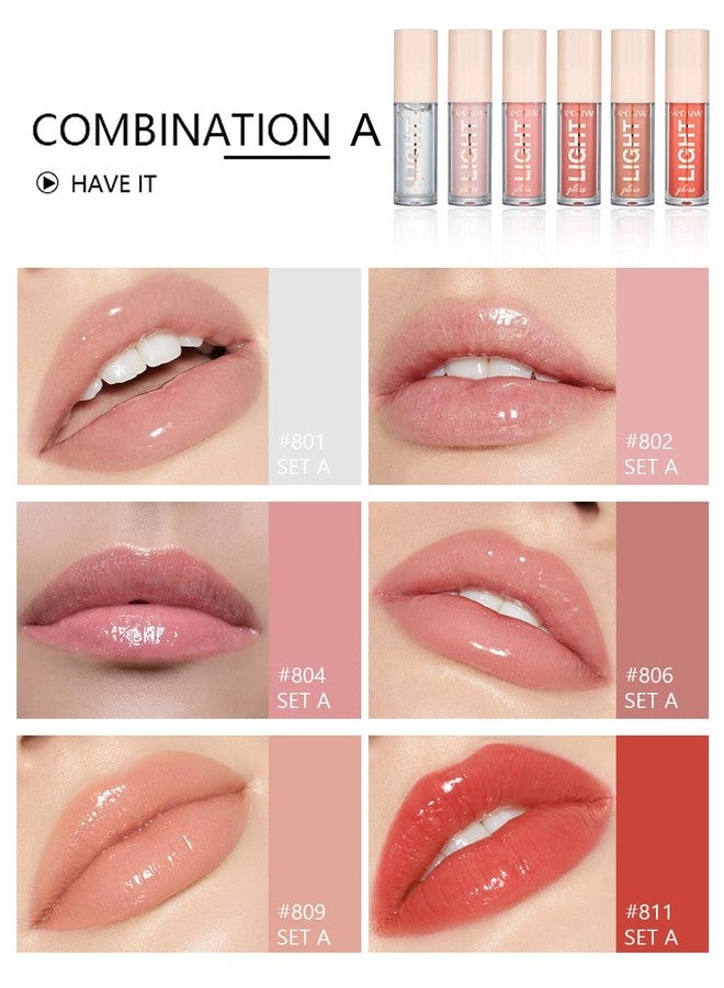 BANGFENG 6PCS Lip Oil Light Lipgloss Set, Moisturizing Hydrating Lip Glow Oil Lip Gloss Kit High Shine Lip Plumping Glass Finish Liquid Lipstick for Women (Set A) - Image 2