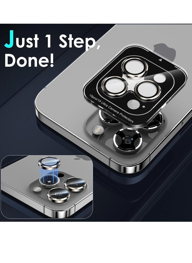 Raxoom Camera Lens Protector Compatible with iPhone 15 Pro/iPhone 15 Pro Max, [1 Step Installation Tray] Tempered Glass Screen Protector Metal Individual Camera Cover (Natural Titanium) - Image 3