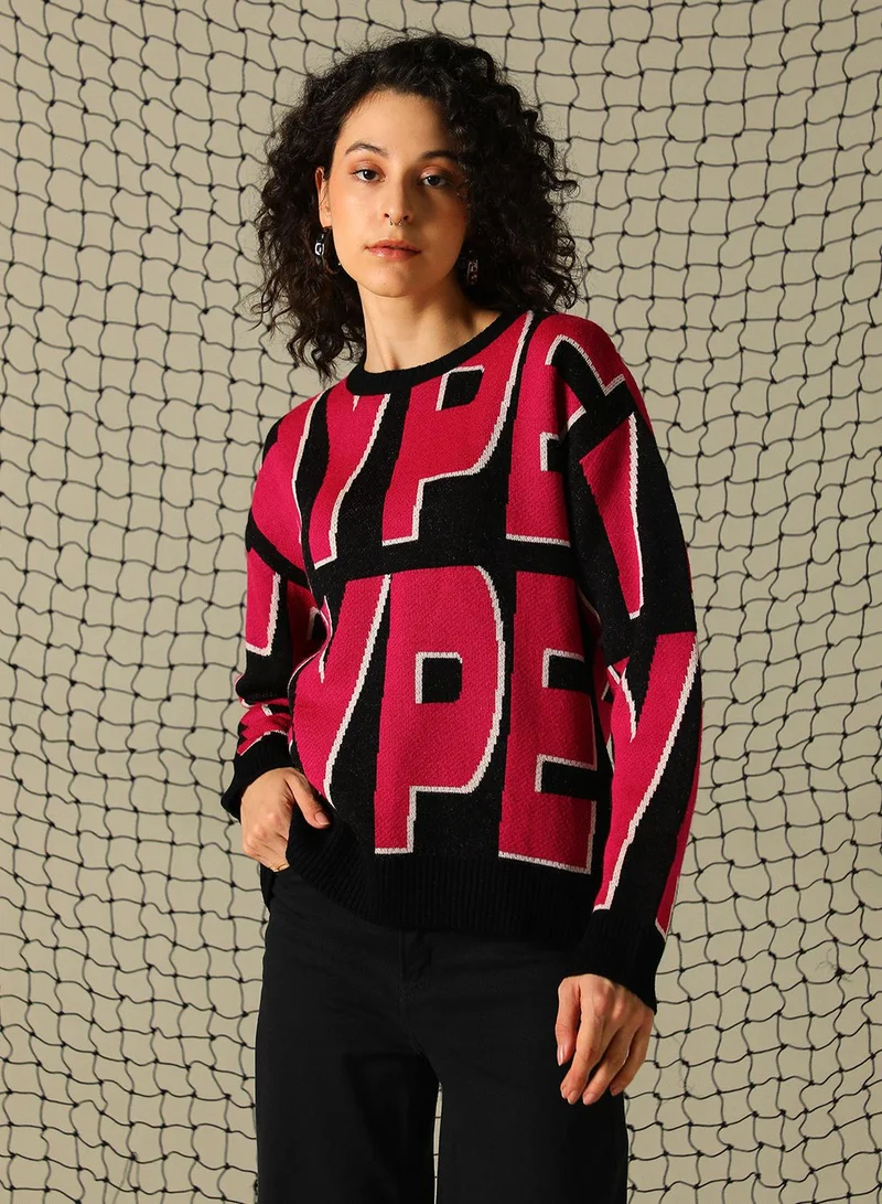Hubberholme Women's Multicoloured 100% Acrylic Solid Regular Fit Sweater