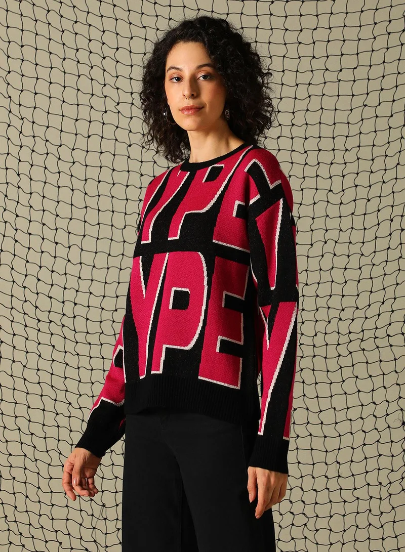 Hubberholme Women's Multicoloured 100% Acrylic Solid Regular Fit Sweater