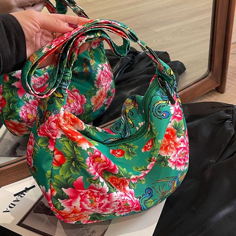 حقيبة كتف نسائية بسعة كبيرة بأسلوب صيني - Image 4